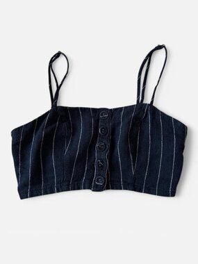Forever 21 Linen-Blend Pinstripe Button-Front Crop Top